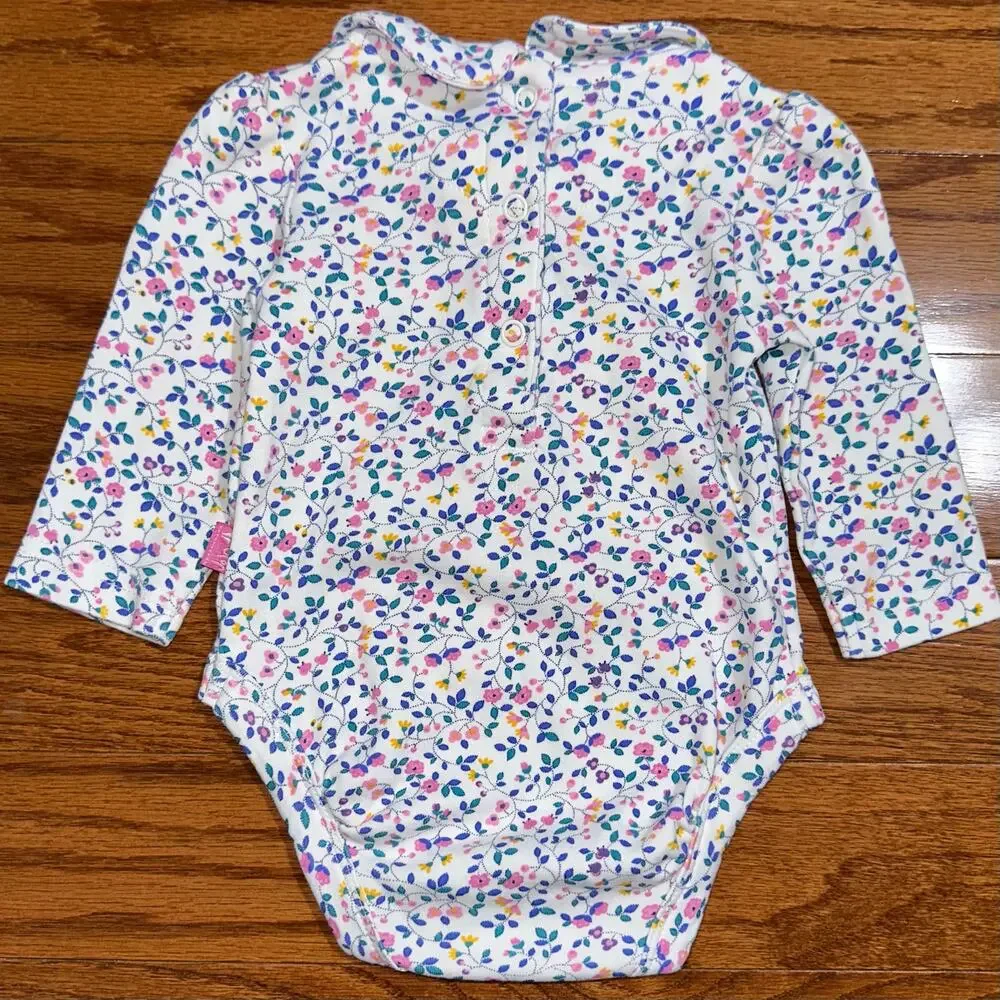 JoJo Maman Bebe White Ditsy Floral Peter Pan Collar Long Sleeve Bodysuit 3-6M
